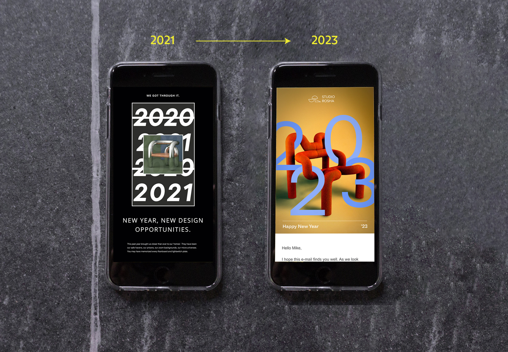 2021 email versus 2023 email